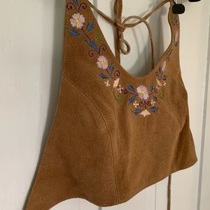 Fabulous leather suede embroidered bra halter top